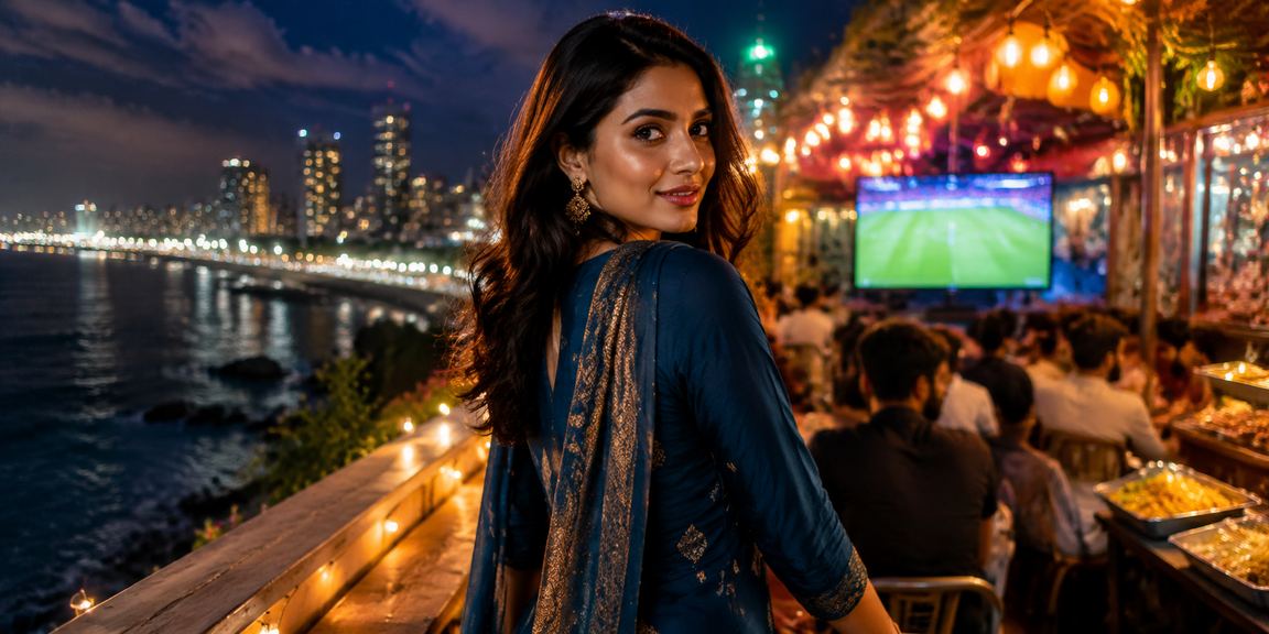 Young woman using mobile phone playing online games in Bandra Mumbai